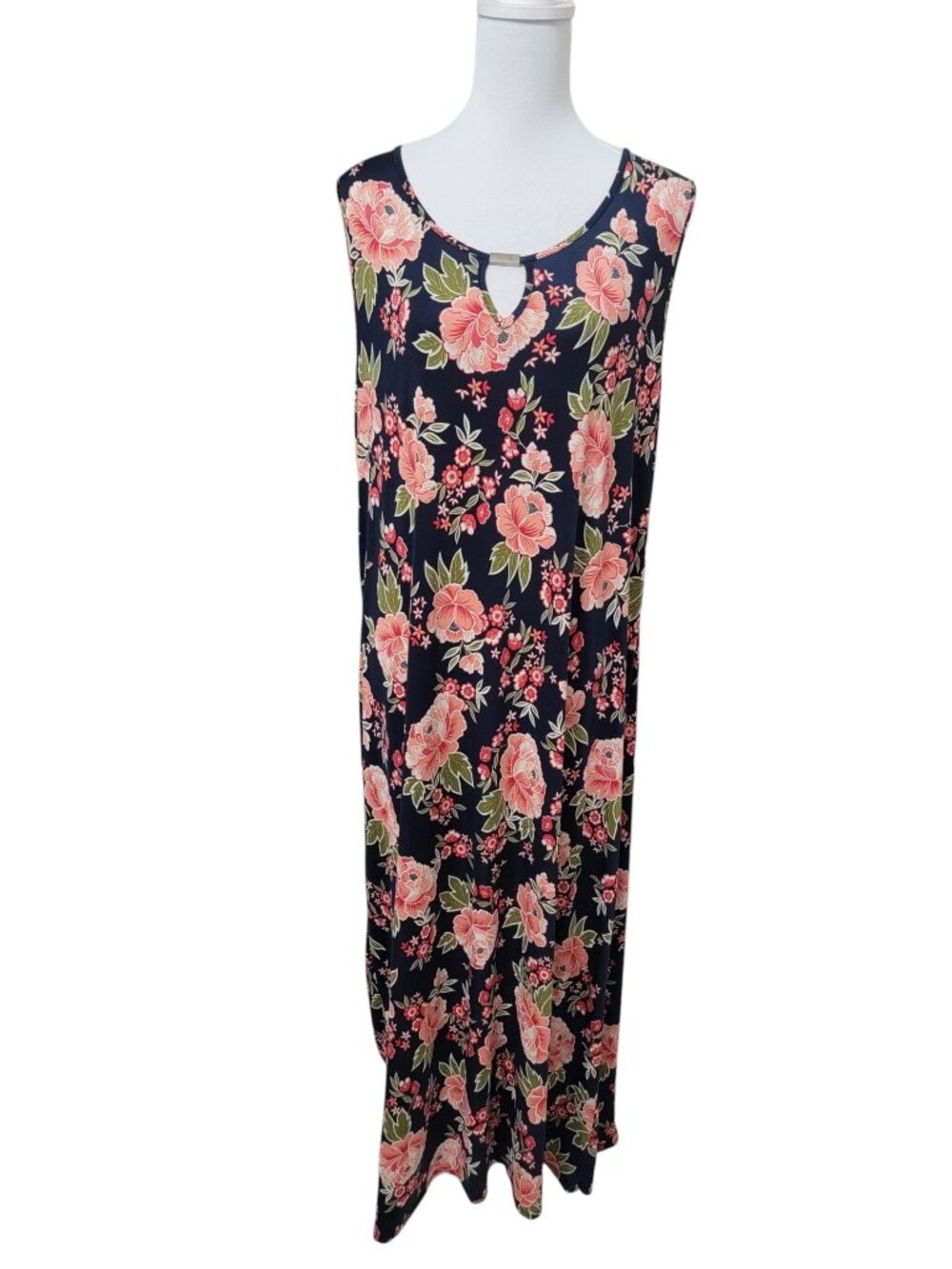 Espresso Size 2X Navy Blue w/ Salmon, White and Green Floral Pattern